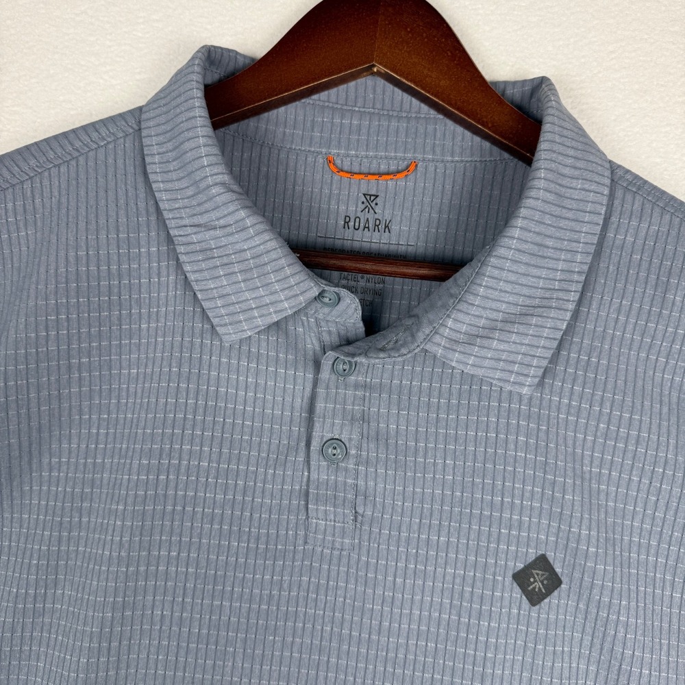 Roark Bless Up Polo Shirt Mens XL Slate Blue Perforated Stretch Tactel Nylon
